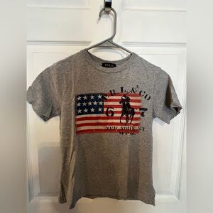 Polo by Ralph Lauren Gray Short Sleeve Tee with Flag Design